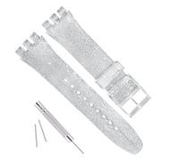GREENOLIVE Ultra-thin Replacement Waterproof Silicone Rubber Watch Strap Watch Band for Swatch Skin Series（16mm） (Sparkle Silver)