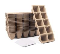 Greenology 20 Trays x 10 Cells (200 cells) Seed Germination Biodegradable Paper Pulp Starter Trays with 40pcs Planting Labels for Vegetable, Herbs, Succulents, Bonsai Seedlings