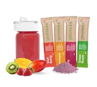 GREENORA Shaker + Vegan Smoothie with 100% Natural Freeze-Dried Fruit Powder. Strawberry Apple Ginger Mango Beetroot. No Sugar. 6x24g
