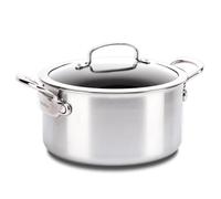 Greenpan Barcelona Evershine Tri-Ply Stainless Steel Healthy Diamond Reinforced Ceramic Non-Stick 24 cm/5.8 Litre Casserole with Glass Lid, PFAS-Free, Multi Clad, Induction, Oven Safe, Silver