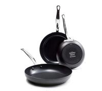 GreenPan Barcelona Hard Anodized Healthy Ceramic Nonstick 3-Piece Frying Pan Skillet Set, 20 cm, 24 cm & 28 cm, PFAS Free,Stainles Steel Handle,Extra Strong Scratch Resistant,Induction,Oven Safe,Black