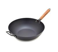 GreenPan Carbon Steel Wok 12”, Flat Bottom, Durable Stir-Fry Pan, Pre-Seasoned Nonstick Patina, High Heat Retention, Induction, Ash Wood Handle, Kyoto, Black