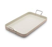 GreenPan CC008845-001 Nonstick Double Burner, Ceramic Coating, Aluminum Body, Stainless Steel Handles, Taupe