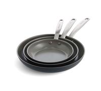 GreenPan Chatham Hard Anodized Healthy Ceramic Nonstick 8"""" 9.5"""" and 11"""" 3 Piece Frying Pan Skillet Set PFAS-Free Dishwasher Safe Oven and
