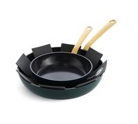 Greenpan Craft Healthy Ceramic Non-Stick 2-Piece Frying Pan Skillet Set with Pan Protector, 20 cm & 28 cm, Egg Pan, PFAS-Free,Metal Safe,Gold Stainless Steel Handle,Induction Suitable,Oven Safe,Black