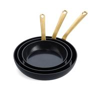 Greenpan Craft Healthy Ceramic Non-Stick Frying Pan Skillet Set with Pan Protector, 20 cm, 24 cm & 28 cm, Egg Pan, PFAS-Free,Metal Safe,Cast Stainless Steel Handle,Induction Suitable,Oven Safe,Black