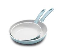 Greenpan Dover 8” and 10” 2 Piece Frying Pan Skillet Set, Non-Toxic PFAS-Free Ceramic Nonstick Coating, Sear Saute Fry Egg Omlete, Dishwasher & Oven Safe, Stay Cool Handle, Easy Pour Rims, Blue Haze