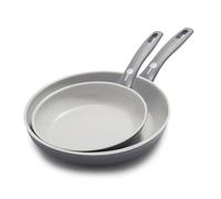 Greenpan Dover 8" and 10" Frying Pan Skillet Set, Healthy Ceramic Nonstick Coating, PFAS-Free, Dishwasher Safe, Comfort Grip Handle, Gray