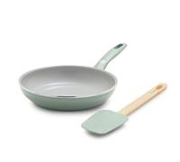 Greenpan Dover 8” Frying Pan Skillet with Spatula, Non-Toxic PFAS-Free Ceramic Nonstick Coating, Sear Saute Fry Egg Omlete, Dishwasher & Oven Safe, Stay Cool Handle, Easy Pour Rims, Pastel Green