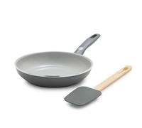GreenPan Dover 8” Frying Pan Skillet with Spatula, Non-Toxic PFAS-Free Ceramic Nonstick Coating, Sear Saute Fry Egg Omlete, Dishwasher & Oven Safe, Stay-Cool Handle, Easy Pour Rims, Gray