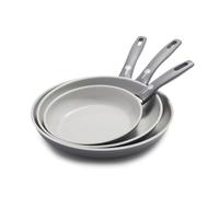Greenpan Dover Healthy Ceramic Nonstick, 8" 10” and 12” Frying Pan Skillet Set, PFAS-Free, Dishwasher Safe, Comfort Grip Handle, Gray