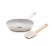 Greenpan Dover Healthy Ceramic Nonstick, 8" Frying Pan Skillet with Spatula, PFAS-Free, Dishwasher Safe, Comfort Grip Handle, Cream White