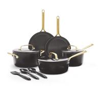 GreenPan GP5 14 Piece Cookware Pots and Pans Set, Hard Anodized Ceramic Nonstick PFAS-Free, Induction Suitable, Scratch Resistant, Gold-Tone Handles, Stay-Flat Surface, Dishwasher and Oven Safe, Black