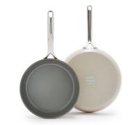 GreenPan GP5 Hard Anodized Healthy Ceramic Nonstick 9.5” & 11” 2 Piece Frying Pan Skillet Set,Heavy Gauge Scratch Resistant,Stay-Flat Surface, Induction, Mirror Finish Handle,Oven Safe,PFAS-Free,Taupe
