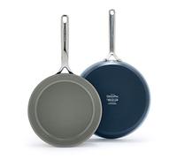 GreenPan GP5 Hard Anodized Healthy Ceramic Nonstick 9.5” & 11” 2 Piece Frying Pan Skillet Set,Heavy Gauge Scratch Resistant,Stay-Flat Surface, Induction, Mirror Finish Handle,Oven Safe,PFAS-Free, Blue