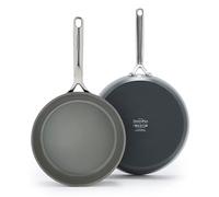 GreenPan GP5 Hard Anodized Healthy Ceramic Nonstick 9.5” & 11” 2 Piece Frying Pan Skillet Set,Heavy Gauge Scratch Resistant,Stay-Flat Surface, Induction, Mirror Finish Handle,Oven Safe,PFAS-Free,Slate