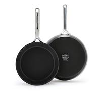 GreenPan GP5 Hard Anodized Healthy Ceramic Nonstick 9.5” & 11” 2 Piece Frying Pan Skillet Set,Heavy Gauge Scratch Resistant, Stay Flat Surface,Induction, Mirror Finish Handle,Oven Safe,PFAS-Free,Black