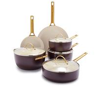 GreenPan Hard Anodized Healthy Ceramic Nonstick 10 Piece Cookware Pots and Pans Set, Gold Handle, PFAS-Free, Dishwasher Safe, Oven Safe, Merlot Purple