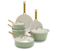 GreenPan Reserve Hard Anodized Healthy Ceramic Nonstick 10 Piece Cookware Pots and Pans Set Gold-Tone Stainless Steel Handles PFAS & PFOA-Free Dish