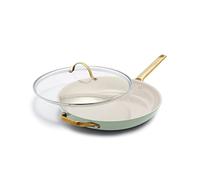 GreenPan Reserve Hard Anodized Healthy Ceramic Nonstick 12" Frying Pan Skillet with Helper Handle and Lid, Gold Handle, PFAS-Free, Dishwasher Safe, Oven Safe, Julep Green