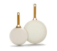 GreenPan Hard Anodized Healthy Ceramic Nonstick 8" and 10" Frying Pan Skillet Set, Gold Handle, PFAS-Free, Dishwasher Safe, Oven Safe, Cream White