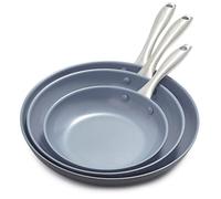Greenpan Lima Healthy Ceramic Nonstick, 8" 10" and 12" Frying Pan Skillet Set, Gray