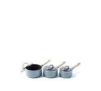 GreenPan Mayflower Healthy Ceramic Non-Stick 6-Piece Saucepan Set with Lids, Vintage Wood Handle, PFAS-Free, Induction, Smoky Blue, Blue