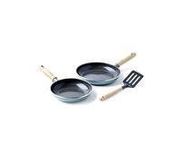 GreenPan Mayflower Healthy Ceramic Non-Stick 3-Piece Frying Pan Skillet Set 20 cm & 24 cm, Including Slotted turner, Vintage Wood Handle, PFAS-Free,