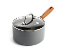 Greenpan Mayflower Pro Hard Anodized Healthy Ceramic Nonstick 18 cm Saucepan with Glass Lid, Vintage Wood Handle, PFAS-Free, Induction Suitable, Charcoal Gray