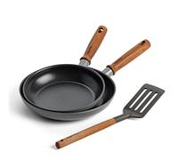 GreenPan Mayflower Pro Hard Anodized Healthy Ceramic Nonstick, 20cm and 24cm Frying Pan Skillet Set, Vintage Wood Handle, PFAS-Free, Induction Suitable, Charcoal Gray