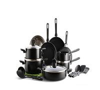 GreenPan Memphis Healthy Ceramic Non-Stick Cookware Pots and Pans Set, 20 Piece, PFAS Free,Induction,Oven Safe, Black