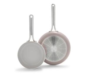 GreenPan Nova 8in and 10in 2 Piece Frying Pan Skillet Set Healthy Ceramic Nonstick PFAS-Free Induction Suitable Dishwasher and Oven Safe Clay