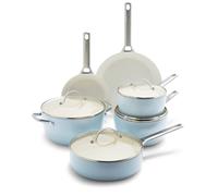 GreenPan Padova 10-Piece Hard Anodized Healthy Ceramic Nonstick Cookware Set - PFAS-Free, Light Blue, Dishwasher Safe (H&K-19252)