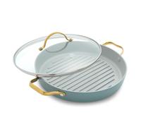 Greenpan Padova Hard Anodized Healthy Ceramic Nonstick, 28 cm Grill Pan, PFAS-Free, Induction, Gold Handle, Oven Safe, Light Blue