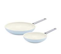 GreenPan Padova Hard Anodized Healthy Ceramic Nonstick 8"""" and 10"""" Frying Pan Skillet Set PFAS-Free Dishwasher Safe Light Blue