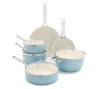 GreenPan Padova Pro 10 Piece Cookware Pots and Pans Set, Hard Anodized Healthy Ceramic Nonstick PFOA and PFAS-Free, Induction Suitable, Stainless Steel Handles, Dishwasher and Oven Safe, Blue Haze