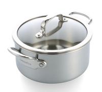 GreenPan Premiere 5PLY 18/10 Stainless Steel Casserole with Glass Lid, 20 cm/3.11 L, Multiply, Polished Stainless Steel, Induction Safe, Dishwasher Safe, Oven Safe, Silver