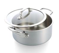 GreenPan Premiere 5PLY 18/10 Stainless Steel Casserole with Glass Lid, 24 cm/4.91 L, Multiply, Polished Stainless Steel, Induction Safe, Dishwasher Safe, Oven Safe, Silver