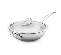 GreenPan Premiere 5PLY 18/10 Stainless Steel Wok with Glass Lid, 30 cm/4.74 L, Multiply, Polished Stainless Steel, Induction Safe, Dishwasher Safe, Oven Safe, Silver
