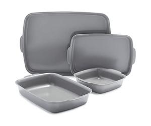 Greenpan Premiere Ovenware Healthy Ceramic Nonstick 4 Piece Bakeware Set, PFOA and PFAS-Free, Rectangular, Square, Quarter, Half Sheet Baking Pans, Warp-Free, Oven Safe to 600F, Dishwasher Safe, Gray