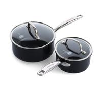 GreenPan Prime Chatham 1QT & 2QT Saucepan Pot Set with Glass Lids Hard Anodized Diamond Infused Ceramic Nonstick PFAS-Free Dishwasher Safe Oven Sa
