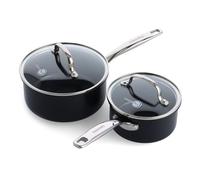 GreenPan Prime Chatham 1QT & 2QT Saucepan Pot Set with Glass Lids Hard Anodized Diamond Infused Ceramic Nonstick PFAS-Free Dishwasher Safe Oven Sa