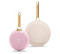 GreenPan Reserve Hard Anodized Healthy Ceramic Nonstick 20 cm and 26 cm Frying Pan Skillet Set, Gold Handle, PFAS-Free, Induction Suitable, Oven Safe, Blush Pink