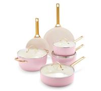 GreenPan Reserve Hard Anodized Healthy Ceramic Nonstick Cookware Set, 10 Pieces, Includes Frying Pans, Sauté Pan and Stockpot, Gold Handle, PFAS-Free, Induction, Oven Safe, Blush Pink