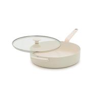 GreenPan Rio Advanced 5QT Saute Pan with Tempered Glass Lid, 5QT Ceramic Nonstick pan with Helper Handle, PFAS-Free, Induction Ready, Dishwasher and Oven Safe, Cream White