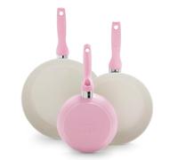 GreenPan Rio Hard Anodized Healthy Ceramic Nonstick, 7" 9.5" and 11" 3 Piece Frying Pan Skillet Set, Soft Grip Handle, PFAS-Free, Dishwasher Safe, Oven Safe, Pink