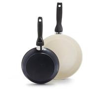 GreenPan Rio Healthy Ceramic Non-Stick 2-Piece Frying Pan Skillets Set, 20cm & 26cm, PFAS Free, Stay-Cool Handle, Oven Safe up to 160°C, Dishwasher Safe, Black & Cream