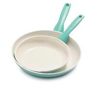 GreenPan Rio Healthy Ceramic Non-Stick 2-Piece Frying Pan Skillets Set, 20cm & 26cm, PFAS Free, Stay-Cool Handle, Oven Safe up to 160°C, Turquoise & Cream