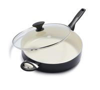 GreenPan Rio Healthy Ceramic Nonstick 5QT Saute Pan Jumbo Cooker with Helper Handle and Lid PFAS-Free Dishwasher Safe Black