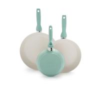 Greenpan Rio Healthy Ceramic Nonstick 7" 9.5" and 11" Frying Pan Skillet Set, PFAS-Free, Dishwasher Safe, Turquoise